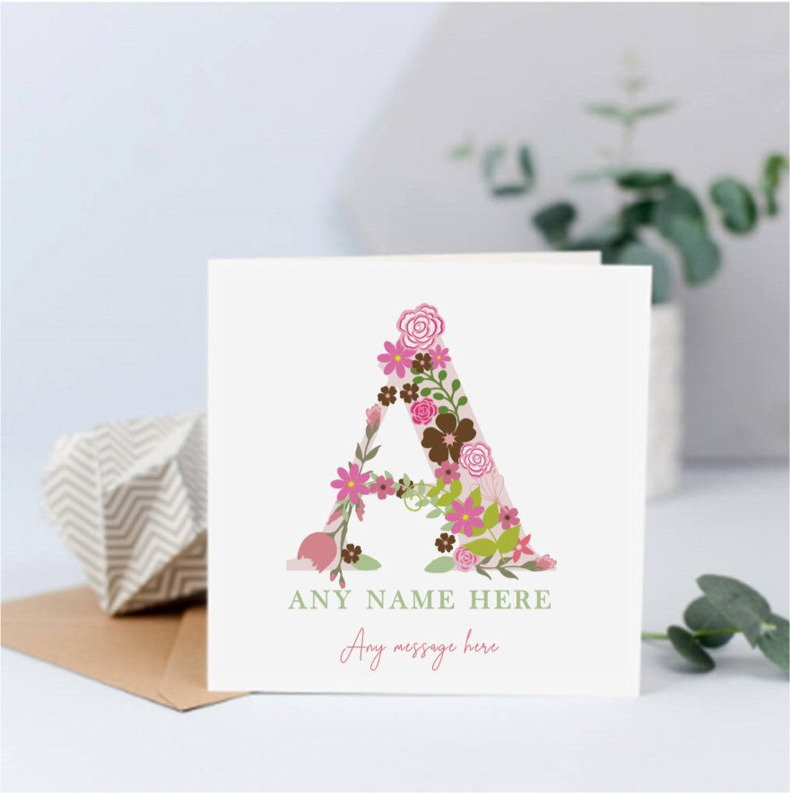 Personalised Floral Initial Name Card – Lu Lu's Gift Company