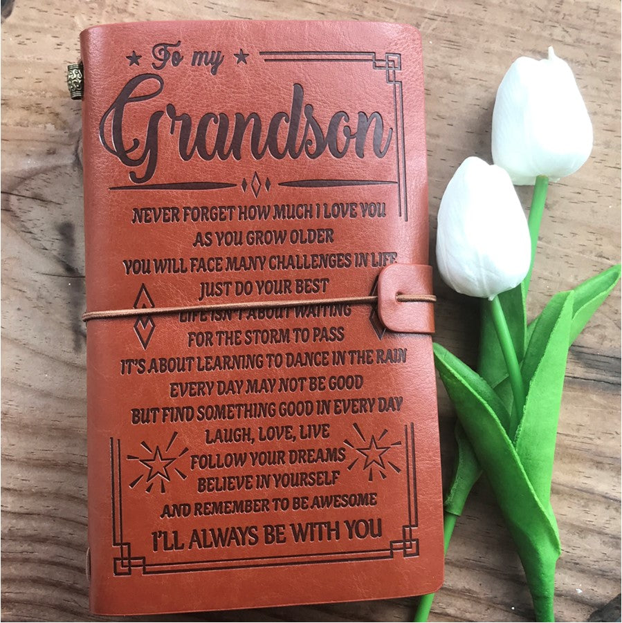 Vintage Leather Journal To My Grandson Lu Lu's Gift Company