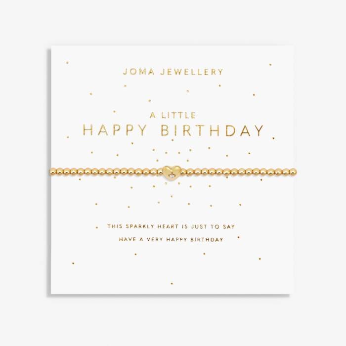 Gold bracelet on a 'Joma Jewellery' branded card with birthday message.