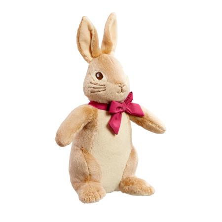Flopsy Peter Rabbit character with a bright dark pink bow arounf their neck, and embroidered face details. 