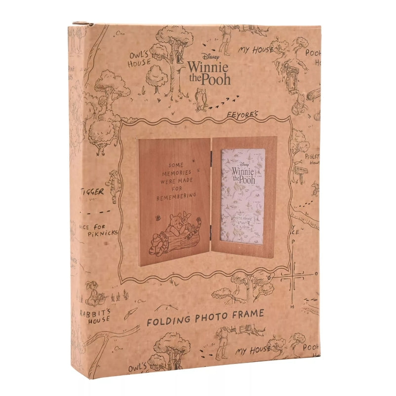 Winnie the Pooh-themed folding photo frame with map design on a white background
