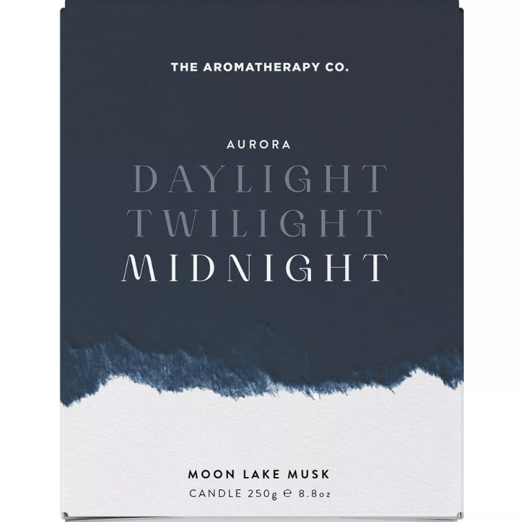 Aromatherapy candle packaging with 'The Aromatherapy Co.' branding and product names.